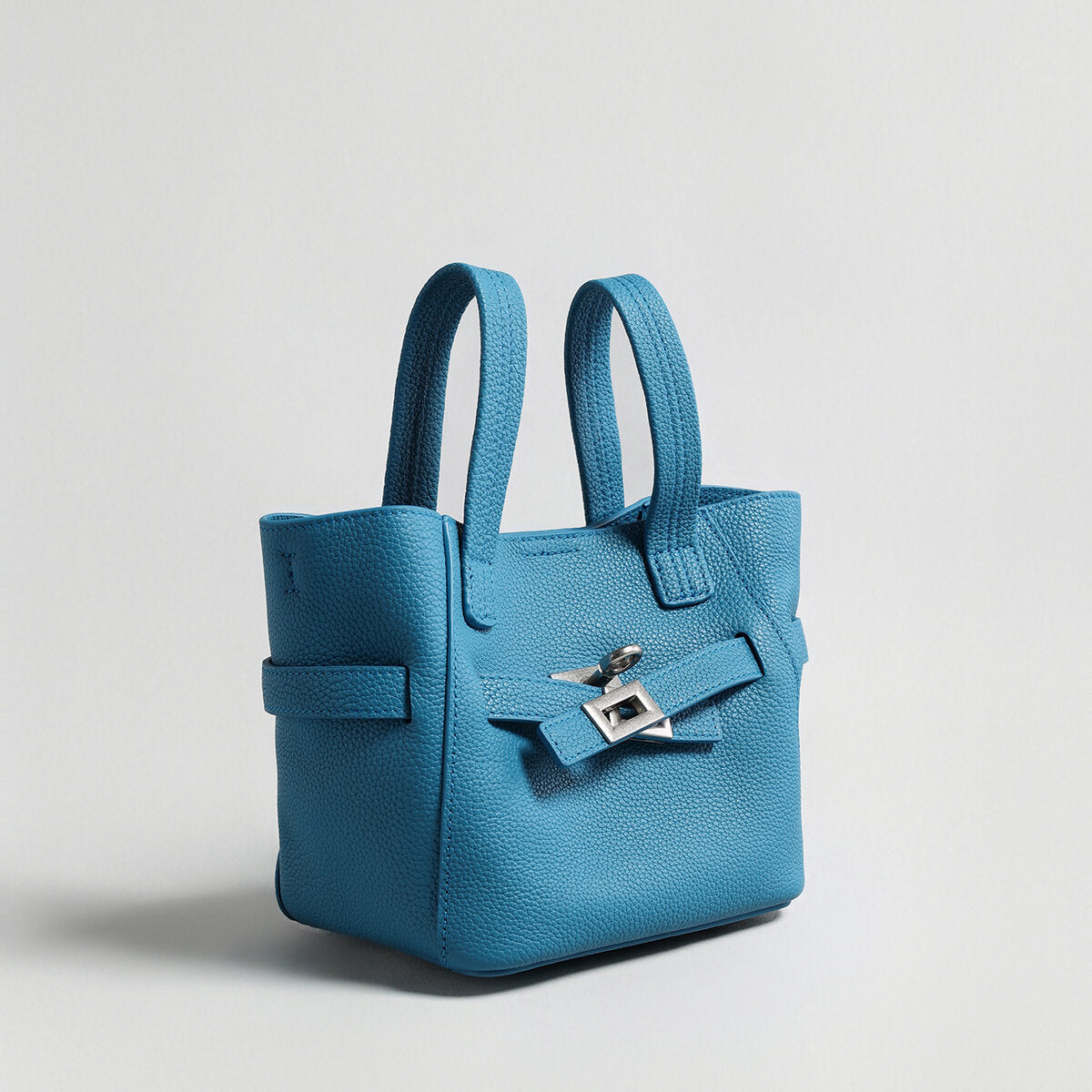 Pebbled Leather Mini Bucket Tote - Blue
