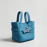 Pebbled Leather Mini Bucket Tote - Blue