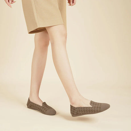 Houndstooth Knit Slip-On Flat Loafers - Mocha