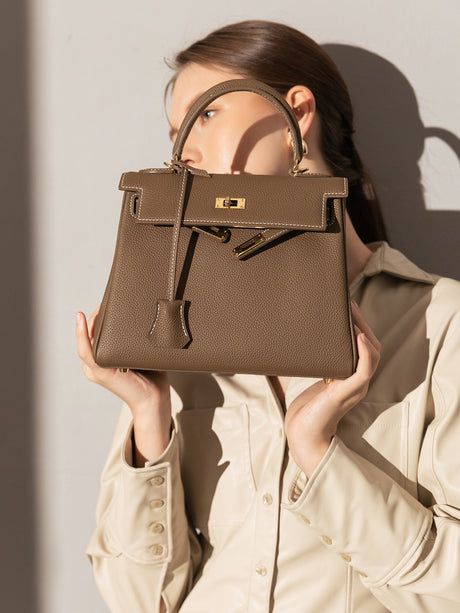 Queens Mini Top Handle Palm - Taupe
