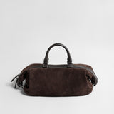 Suede Cylinder Pillow Bag – Leather Handle Shoulder & Crossbody Bag