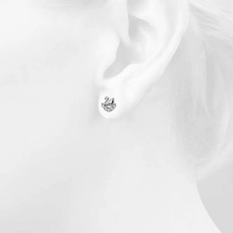 Solid 925 Sterling Silver Swans Upon Stars Earrings