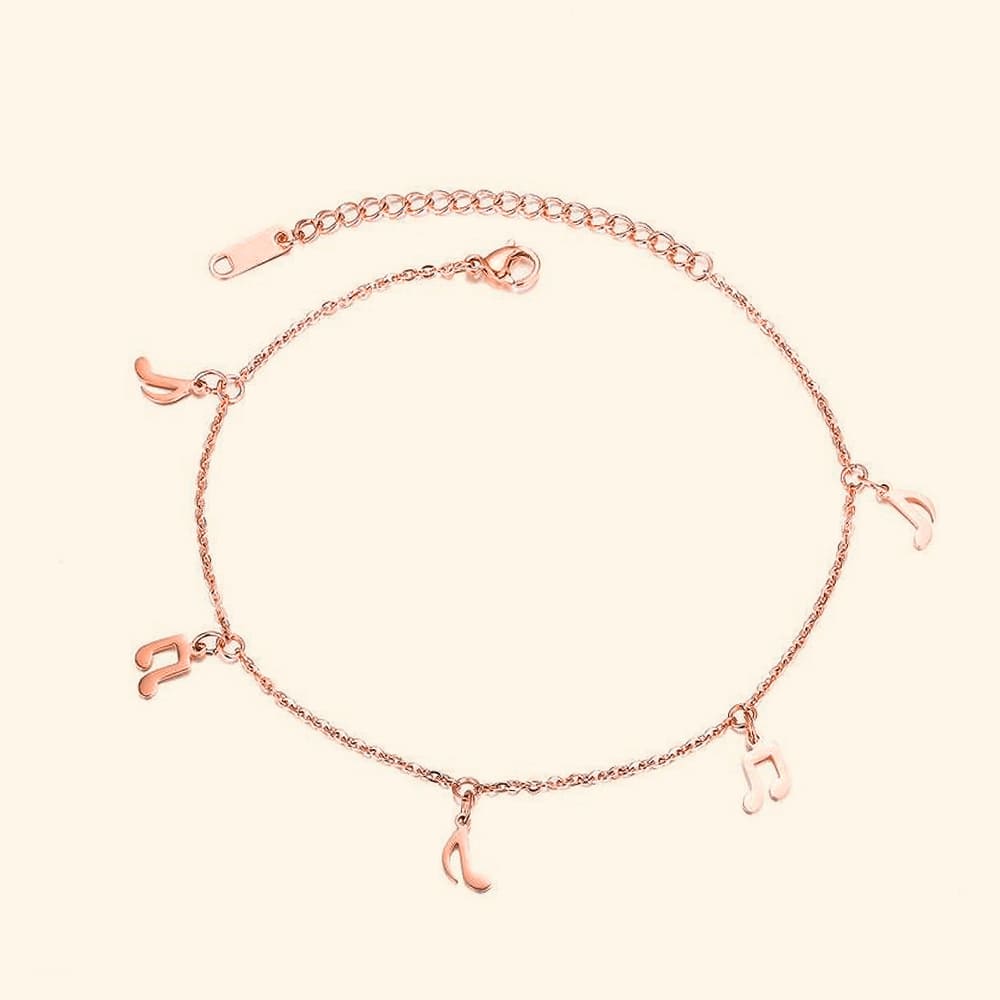 Bullion Gold Dangling Musical Note Everyday Wear Rose Gold Layered Anklet