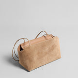 Suede Leather Structured Shoulder Bag - Oat