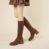 Mademoiselle Round Toe Knee High Sock Boots - Coffee