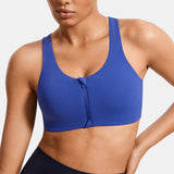 Power On Soft Padded High Impact Zip Front Sports Bra - Sapphire