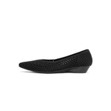 Heart Mesh Knit Pointed Toe Wedge Pumps - Black