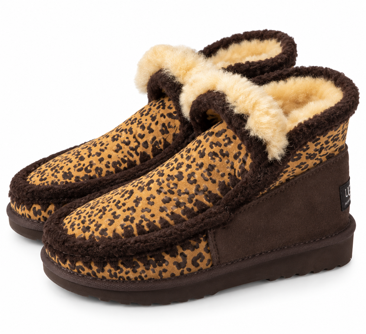 Australian Leather Ugg Mini Leopard Trim Eskimo - Chocolate - AU4