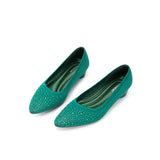 Rhinestone Gradient Knit Pointed Toe Wedge Flats - Green