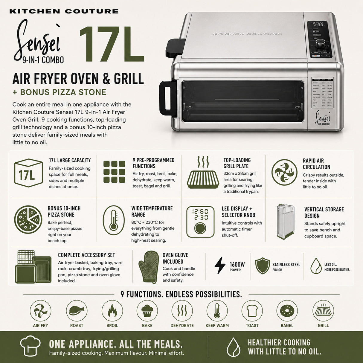 Kitchen Couture 9 in 1 Sensei Air Fryer Oven and Grill