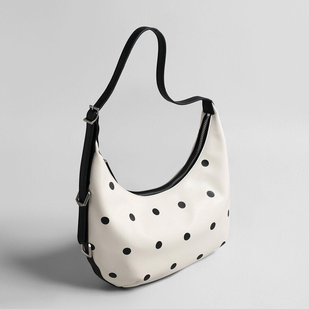 Polka Dot Leather Crescent Shoulder Bag - Ivory