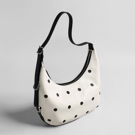 Polka Dot Leather Crescent Shoulder Bag - Ivory