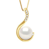 Pendant Jewelry 0,06 Cts ( 6 X 0,01 Cts ) White Gold and Real Cultured Freshwater Pearl - Natural White - Length Chain 42 cm