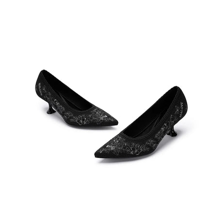 Enchanted Butterfly Pointed Toe Kitten Heels - Black