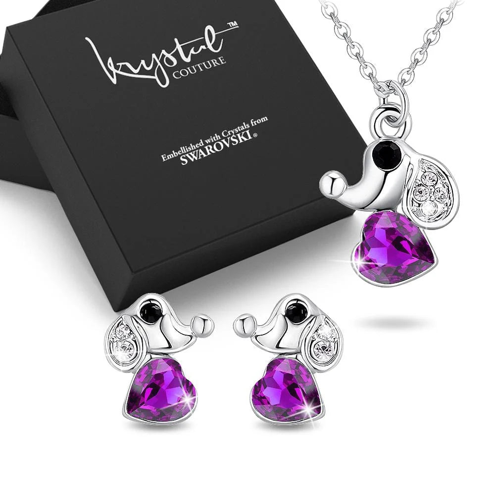Boxed Cute Elephant Necklace and Earrings Set Embellished with SWAROVSKI® crystals