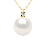 Necklace Jewelry 0,02 Cts ( 1 X 0,02 Cts ) Yellow Gold and Real Cultured Freshwater Pearl Round 10-11 mm- Quality Aa - Natural White - Longueur 18 cm