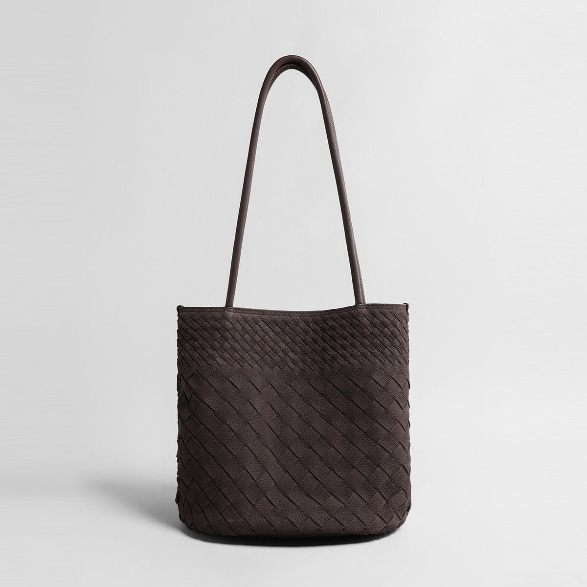Woven Leather Tote Bag – Diamond Woven Bucket Shoulder Bag