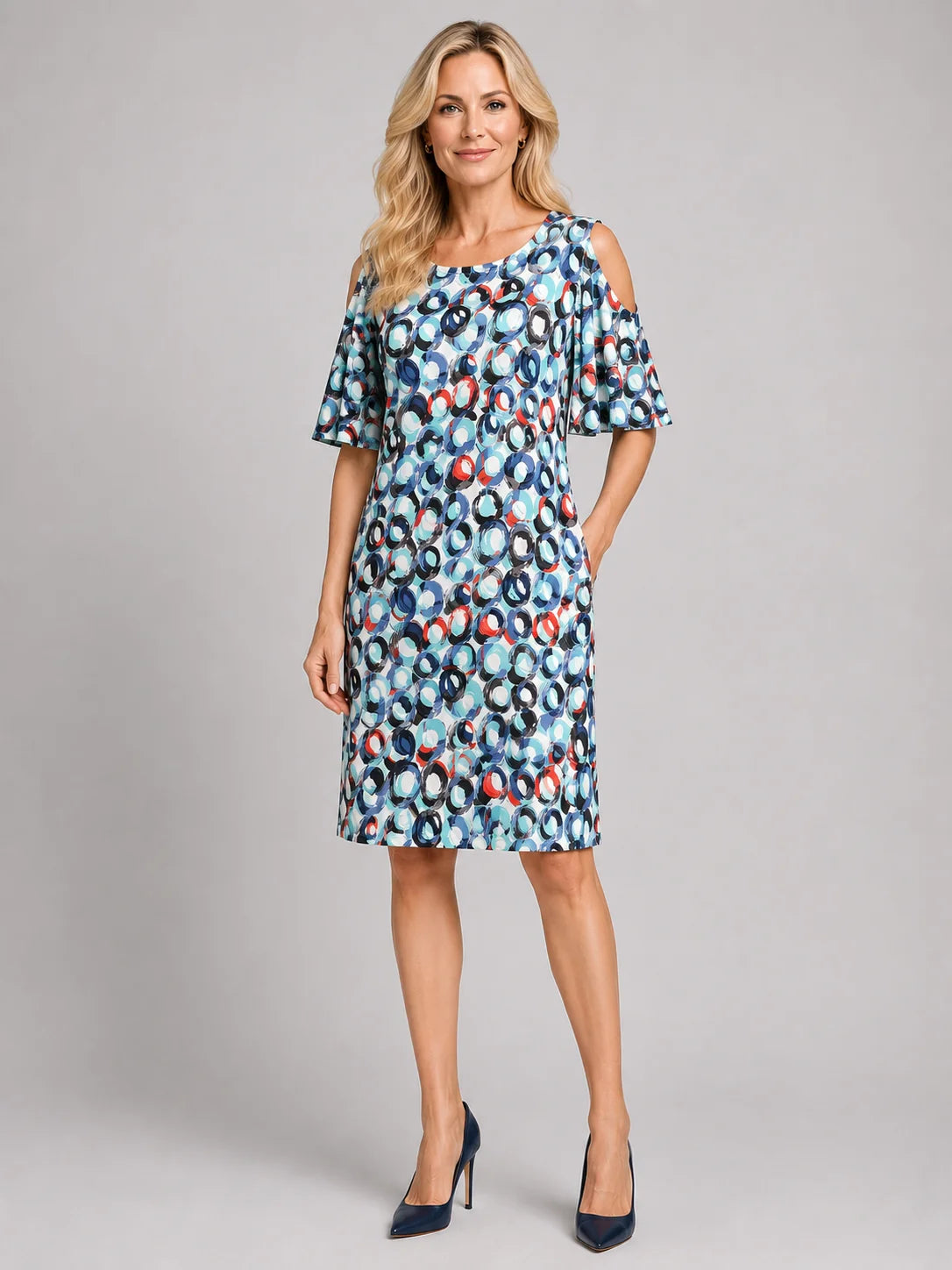 Worship Women's Cut out Shoulder Dress - Aqua Circle