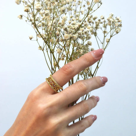 Bullion Gold Adjustable Gold Layered Red V Luxe Ring - 8mm