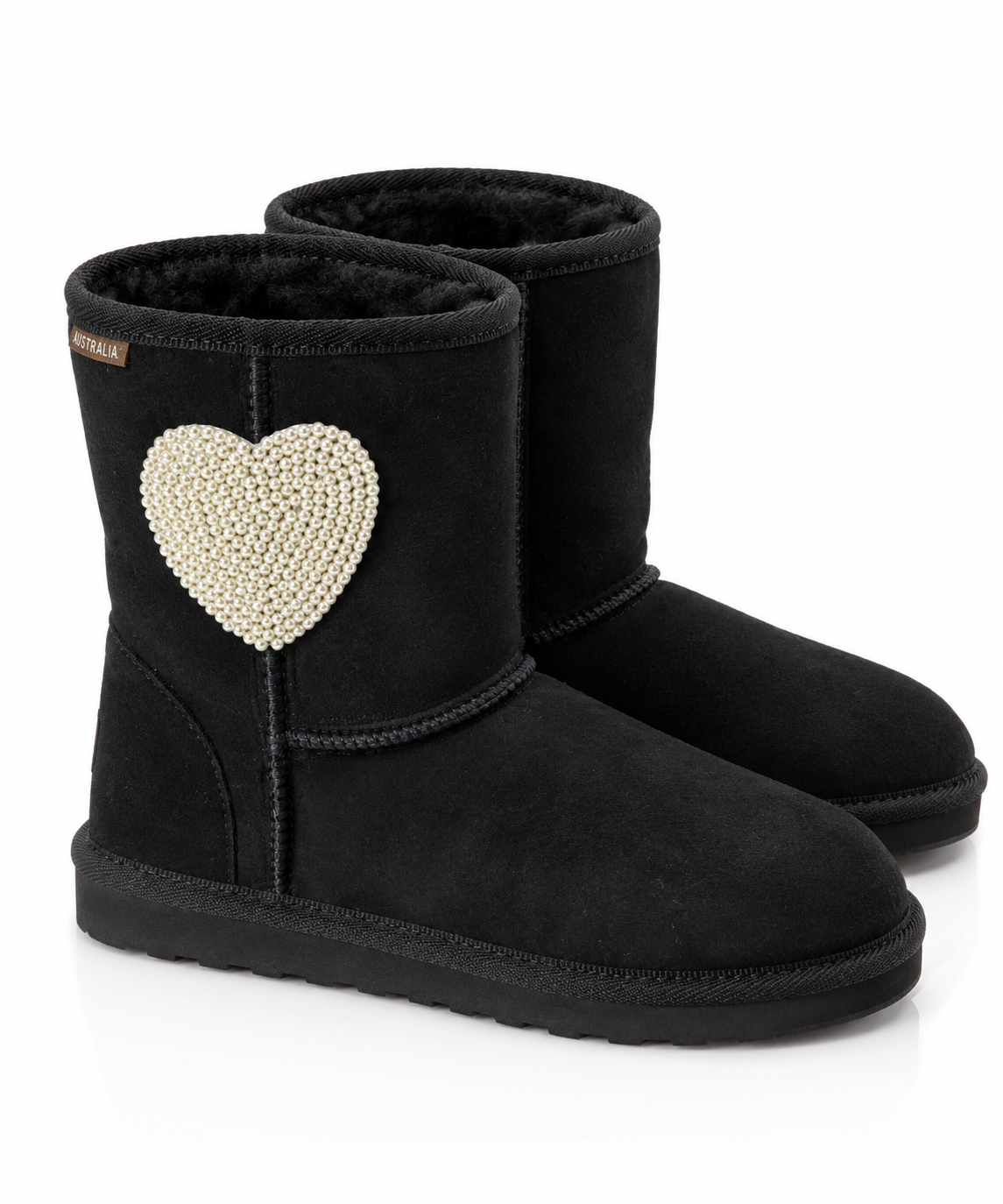 Australian Leather Ugg Classic Pearl Heart Short - Black - AU4
