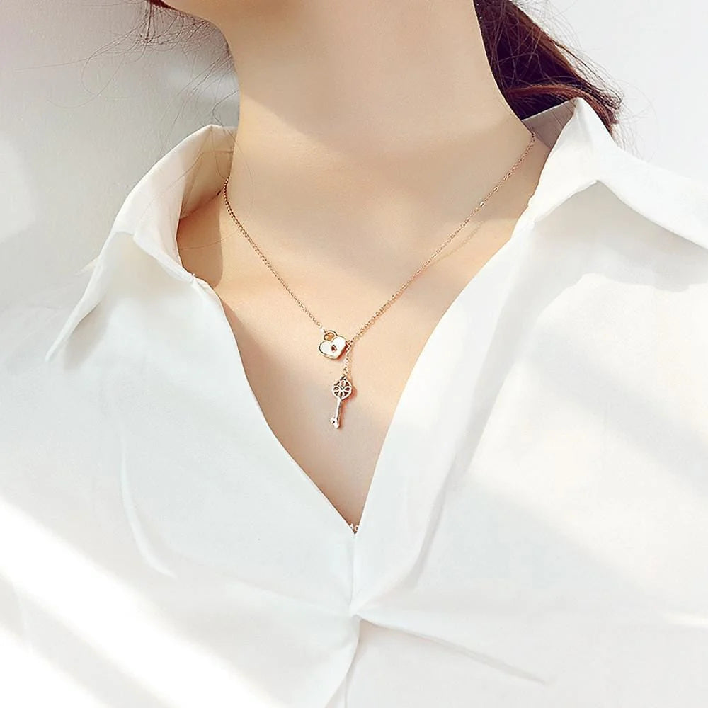 Bullion Gold Flower pattern key & lock in Rose Gold Layered Steel Jewellery