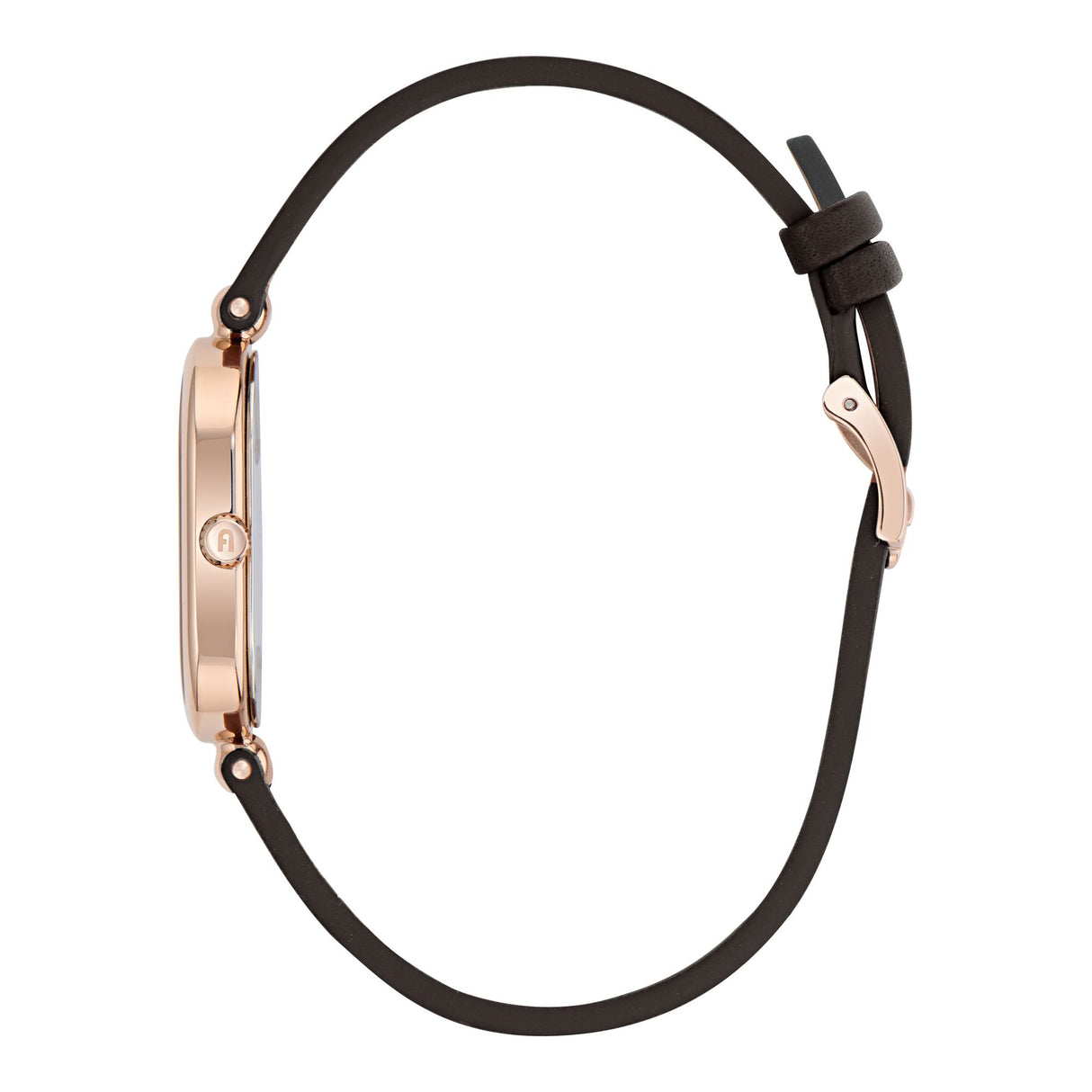 Furla Ooh Rose 32mm Oval Rose Gold-Tone Case with Black Leather Strap