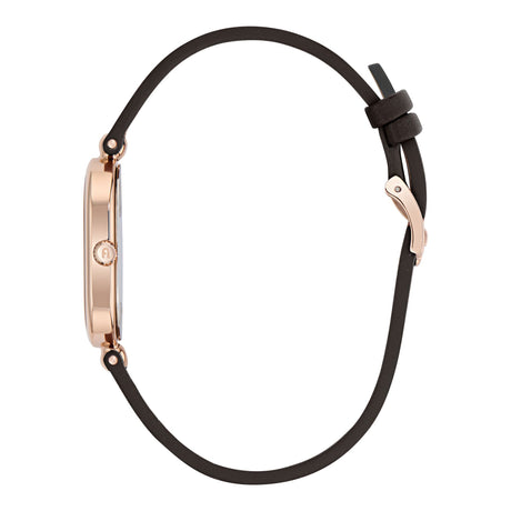 Furla Ooh Rose 32mm Oval Rose Gold-Tone Case with Black Leather Strap