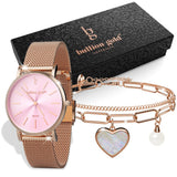 Boxed Rose Shell-pink Watch & Bracelet Set In Rose Gold