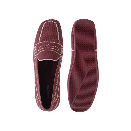 Comfortable Slip On Square Toe Loafers - Wine