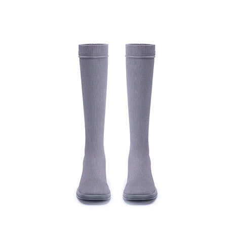 Mademoiselle Round Toe Knee High Sock Boots - Grey