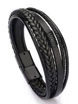 Stephen Oliver Black Leather Woven Layer Bracelet
