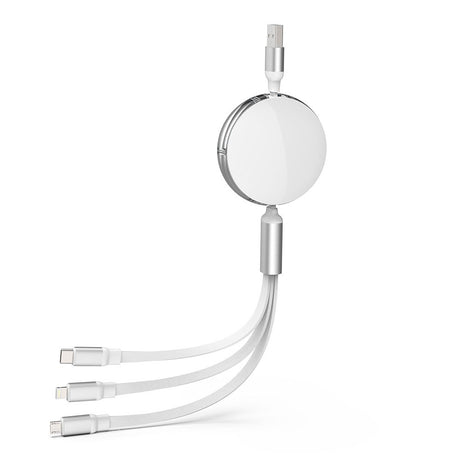 iQuick 3 in 1 Retractable Fast Charge Data Sync Cable USB Type-C Micro USB Pin