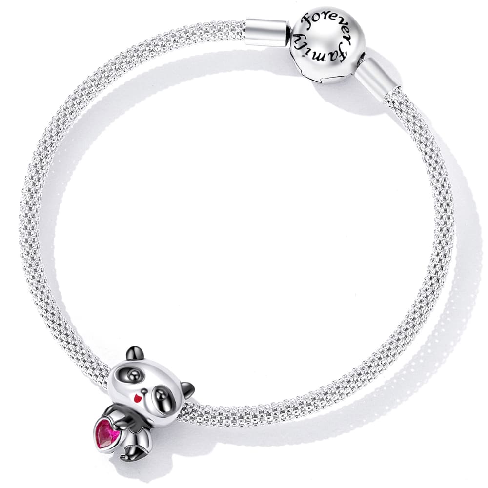 Solid 925 Signature Silver Panda With Pink Charm