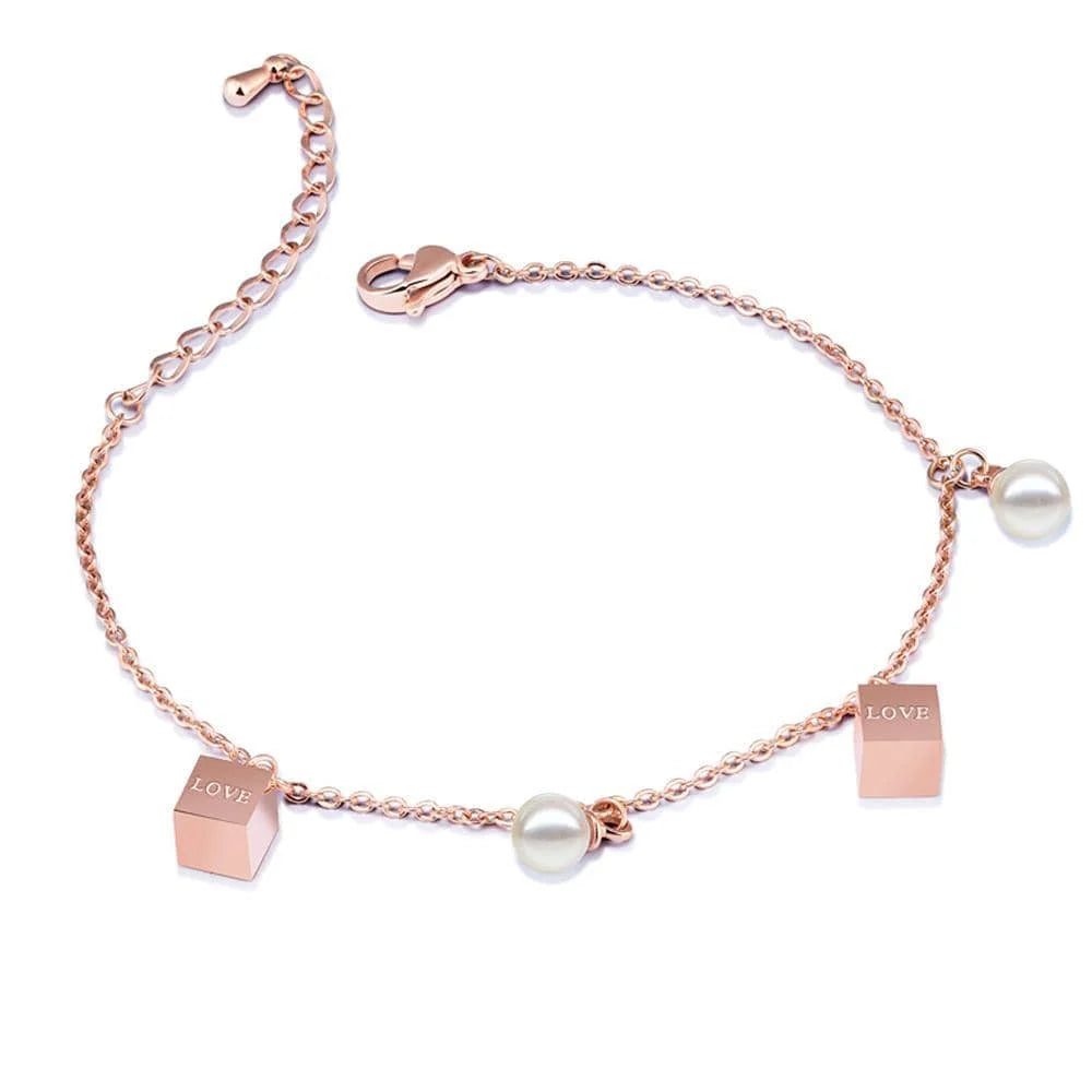 Bullion Gold Pearly Love Charm Bracelet