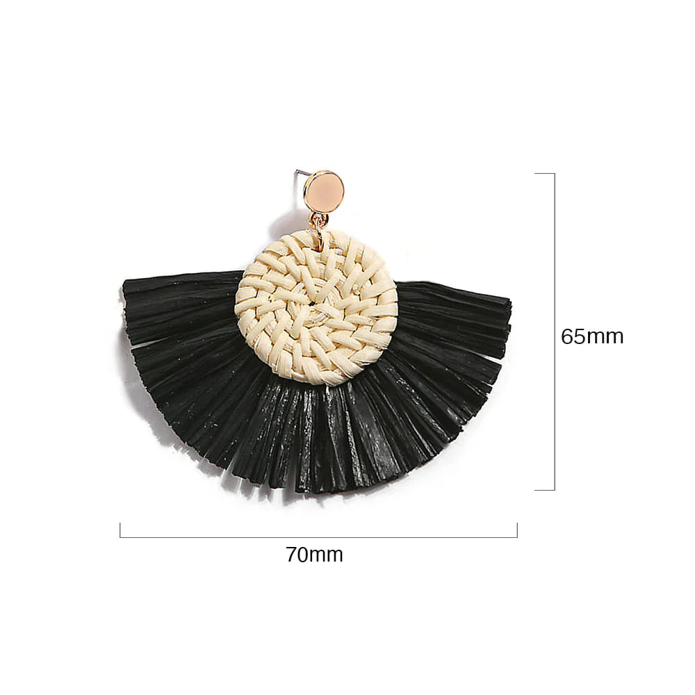 Im A Fan Black Raffia Earrings