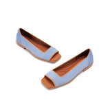 Colorblock Peep Toe Knit Flats - Blue