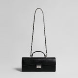 Lizard Embossed Leather Baguette Bag – Black Chain Shoulder Bag