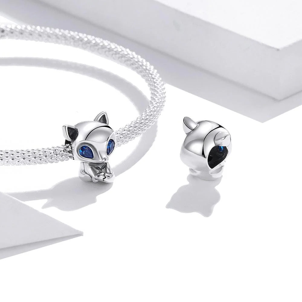 Solid 925 Sterling Silver Blue Eyed Fox Pandora Inspired Charm