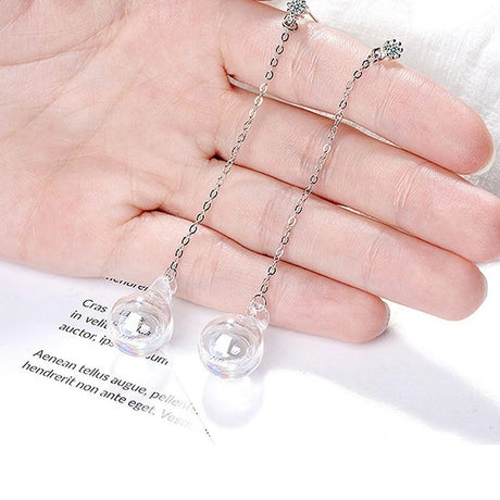 Sphere Rainbow Glass White Gold Layered Dangle Earrings