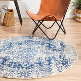 Evoke 253 White Navy Round Rug