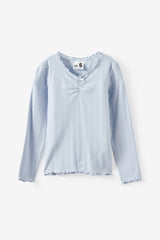 Cotton On Kids Girls Fitted Essential Long Sleeve Ruched Top - Ice Blue