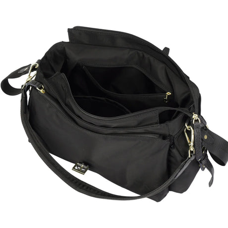 BAMEI Water-Resistant Ballistic Nylon Messenger Bag with Leather Buckle - Black