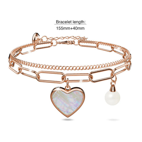 Bullion Gold From the Heart Paper Clip Chain Rose Gold Layered Stainless Steel Bracelet