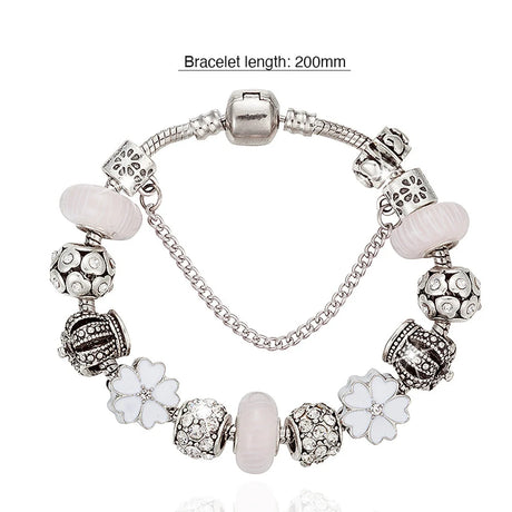 Pandora Inspired Full Set Beaded Charm Bracelet - White
