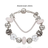 Pandora Inspired Full Set Beaded Charm Bracelet - White