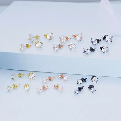 Solid 925 Signature Silver Mary Anne Crystal Stud Earrings In Rose Gold