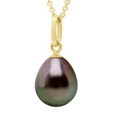Pendant Articulated Thread Yellow Gold 750 and Real Cultured Tahiti Pearl Pear 8-9 mm - Longueur 42 cm