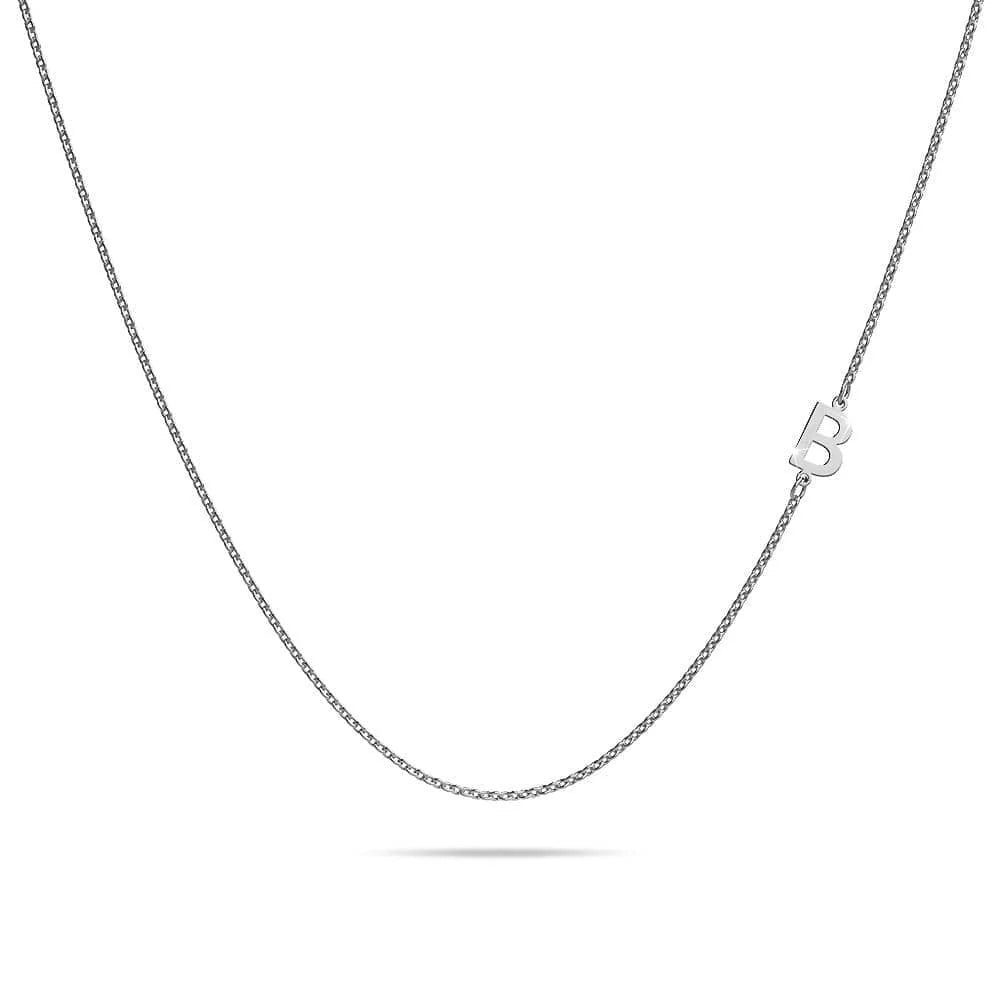 Bullion Gold Bold Alphabet Letter Initial Charm Necklace in White Gold Tone