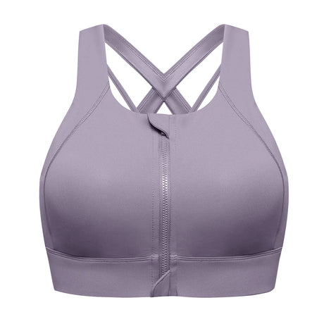 Power On Zip Front Racerback High Impact Sports Bra - Grey