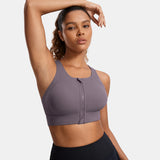 Power On Zip Front Racerback High Impact Sports Bra - Grey